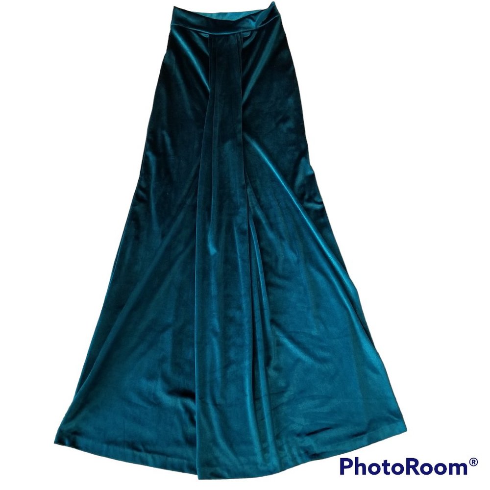 Teal Blue Velour Velvet Maxi Skirt, Size 0